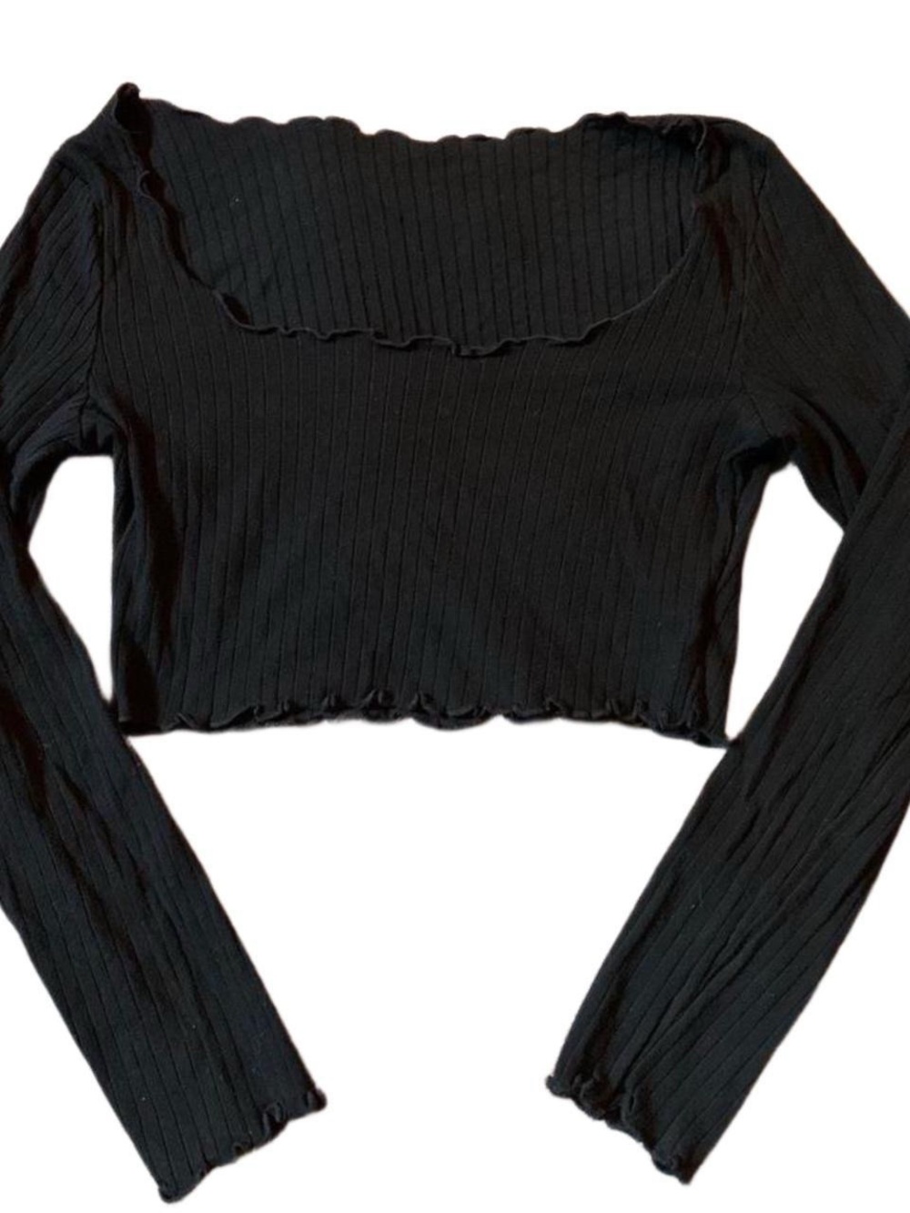 3 For $10 SHEIN Black Square Neck Lettuce-Edge Trim Top